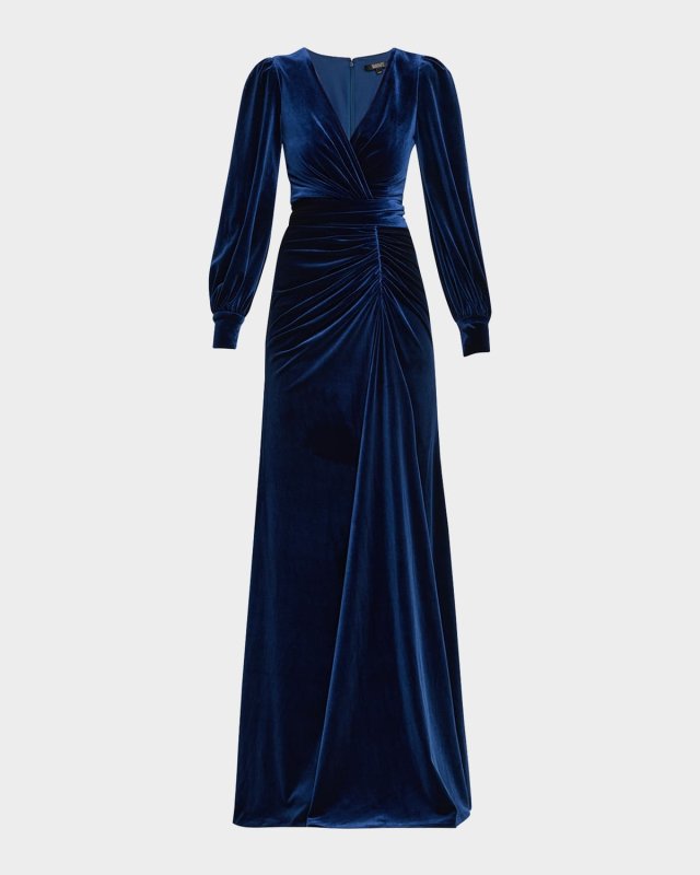 Pleated A-Line Velvet Gown